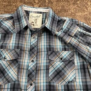 Coastal Shirt Mens XL Western Pearl Snap Plaid Button Up Long Sleeve Cowboy